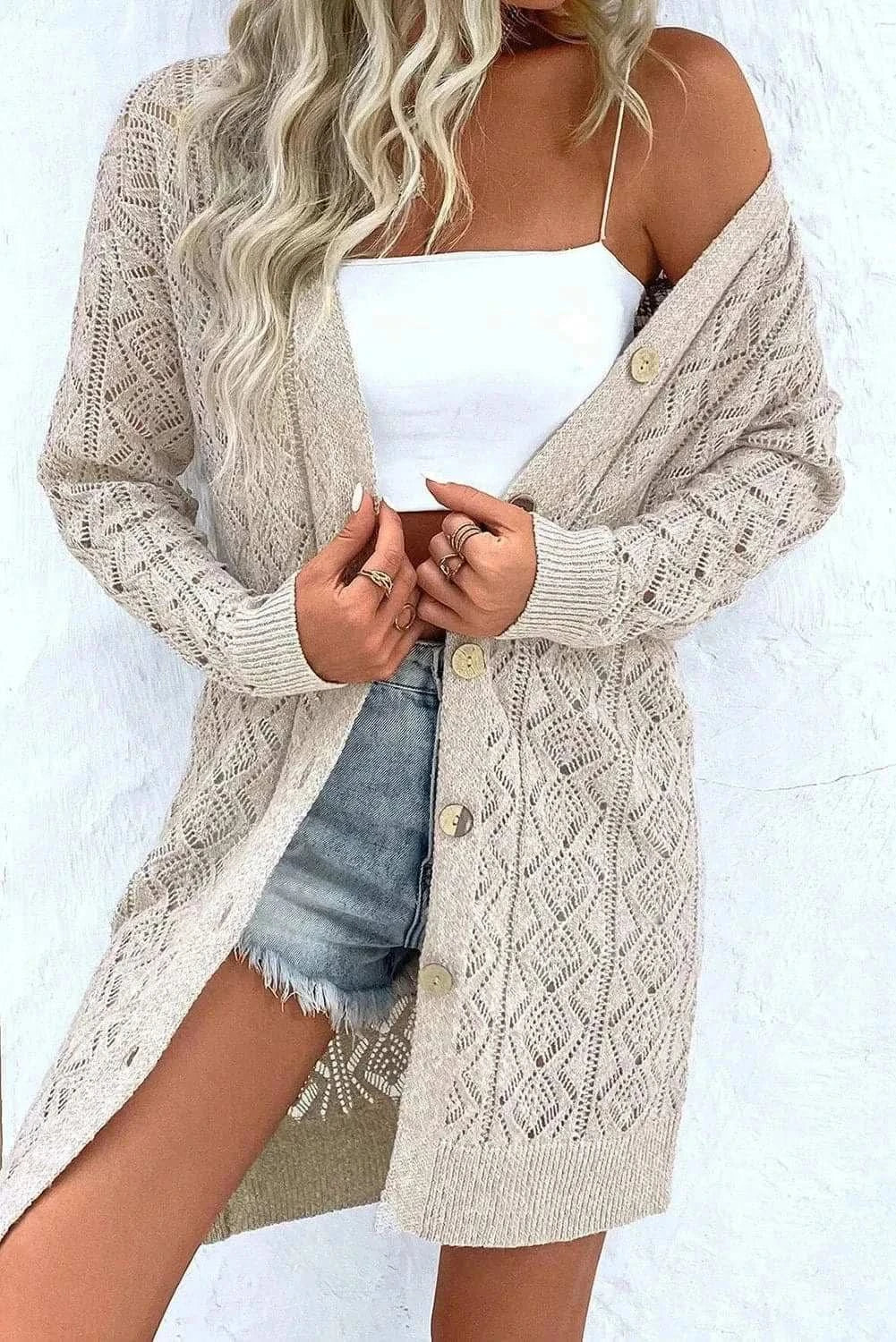 Openwork long sleeve cardigan - Love Salve
